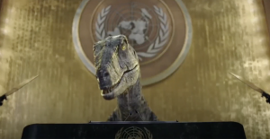 Un dinosaurio advirtió en la ONU de la extinción humana