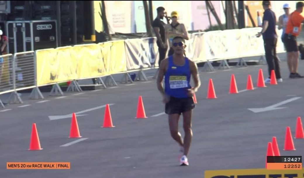 Captura de pantalla de la participación de Daniel Pintado, quien terminó cuarto en los 20 km.