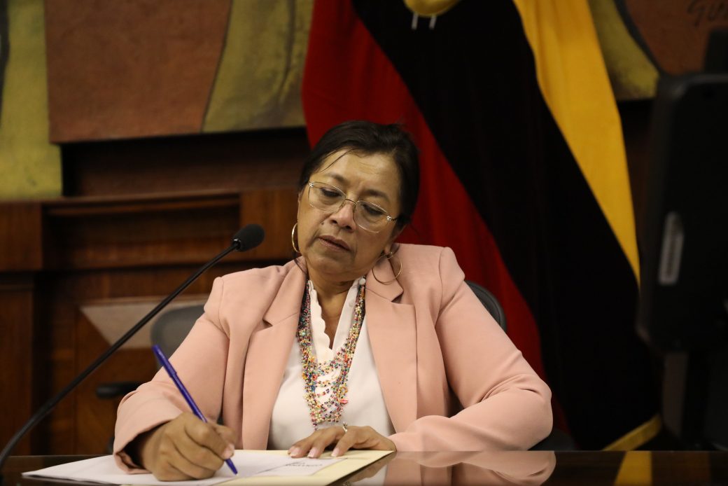 La presidenta Guadalupe Llori, de Pachakutik, busca evitar la destitución del cargo. Fuente: Flickr Asamblea Nacional