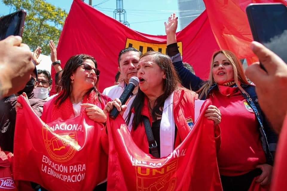 Momentos en que la UNE anunciaba el inicio de la huelga de hambre y que concluyó hoy 21 de mayo de 2022. (Foto archivo)