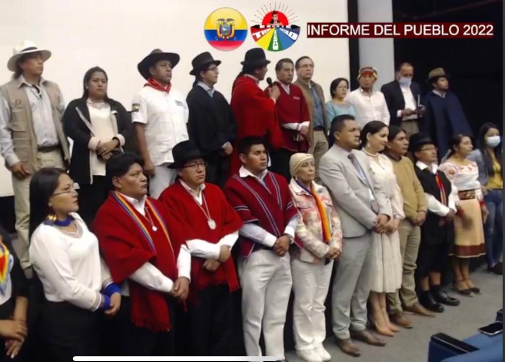 ACTO. El presidente de la Conaie, Leonidas Iza, presentó un informe alternativo a la Nación en la Casa de la Cultura Ecuatoriana.