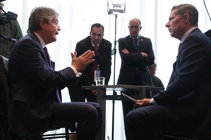 Guillermo Lasso pide en Estados Unidos apoyo internacional para luchar contra el crimen organizado