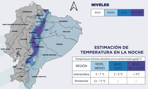 Mapa del Ecuador y la temperatura que se registrará según el Inamhi. (Imagen: Inamhi)