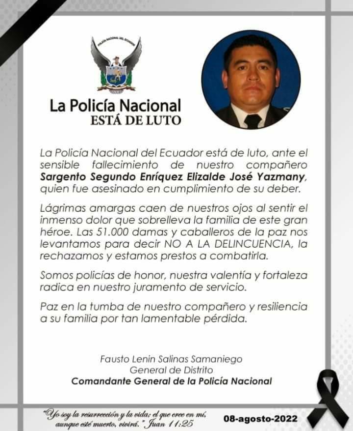POLICÍA BALEADO JUJAN COMUNICADO| DIARIO LA HORA