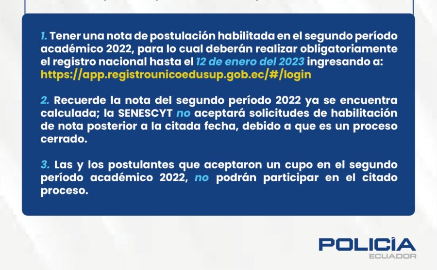 Requisitos publicados por la Policía Nacional, el 7 de enero de 2022. 