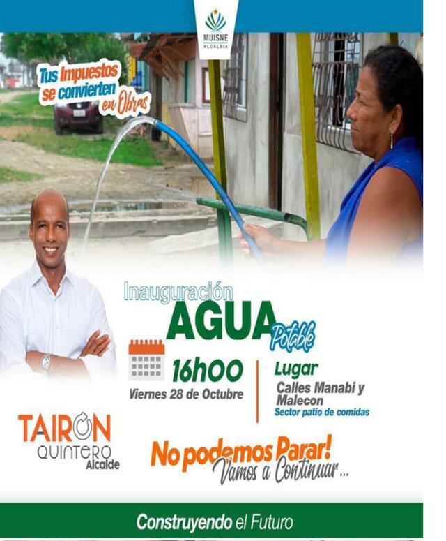 Las parroquias de la zona rural de Muisne, reciben obras de la mano de Tairon Quintero Vera alcalde actual de Muisne.