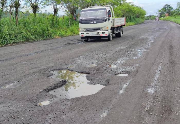 DAÑO. Los baches dificultan el paso vehicular en esta red estatal.