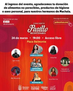 En Quito se realizará un concierto gratuito para recaudar donaciones para gente en Machala