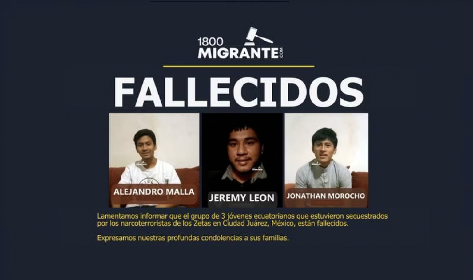 Banda narcoterrorista mexicana secuestró y mató a tres ecuatorianos
