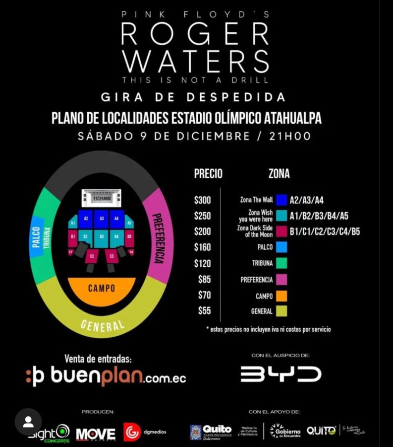 La entrada más cara para ver a Roger Waters, en Quito, es de 300