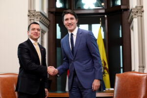 Daniel Noboa cierra gira internacional en un encuentro con el primer ministro Justin Trudeau