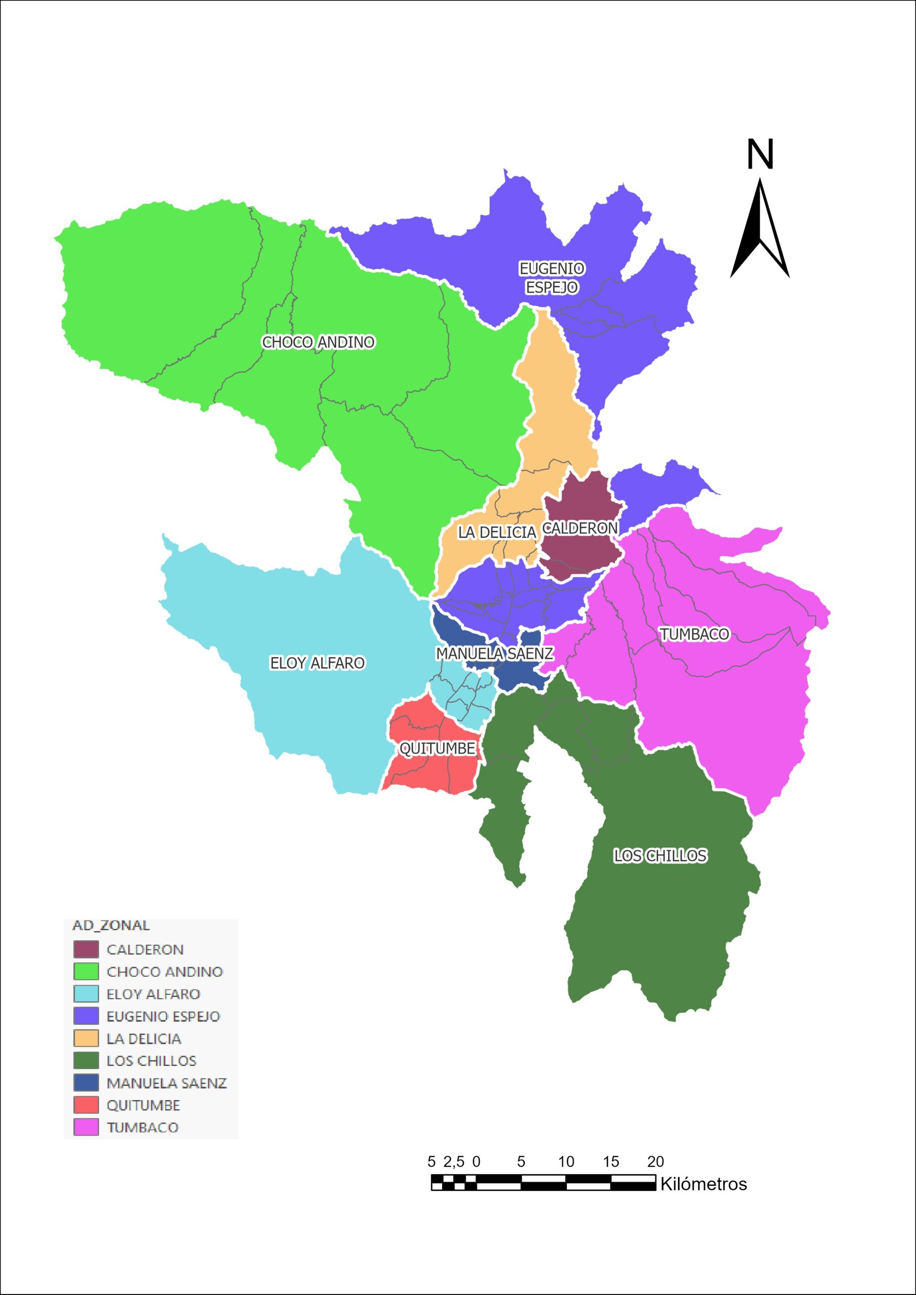 Cambio. Mapa de la nueva división de Quito por administraciones zonales.