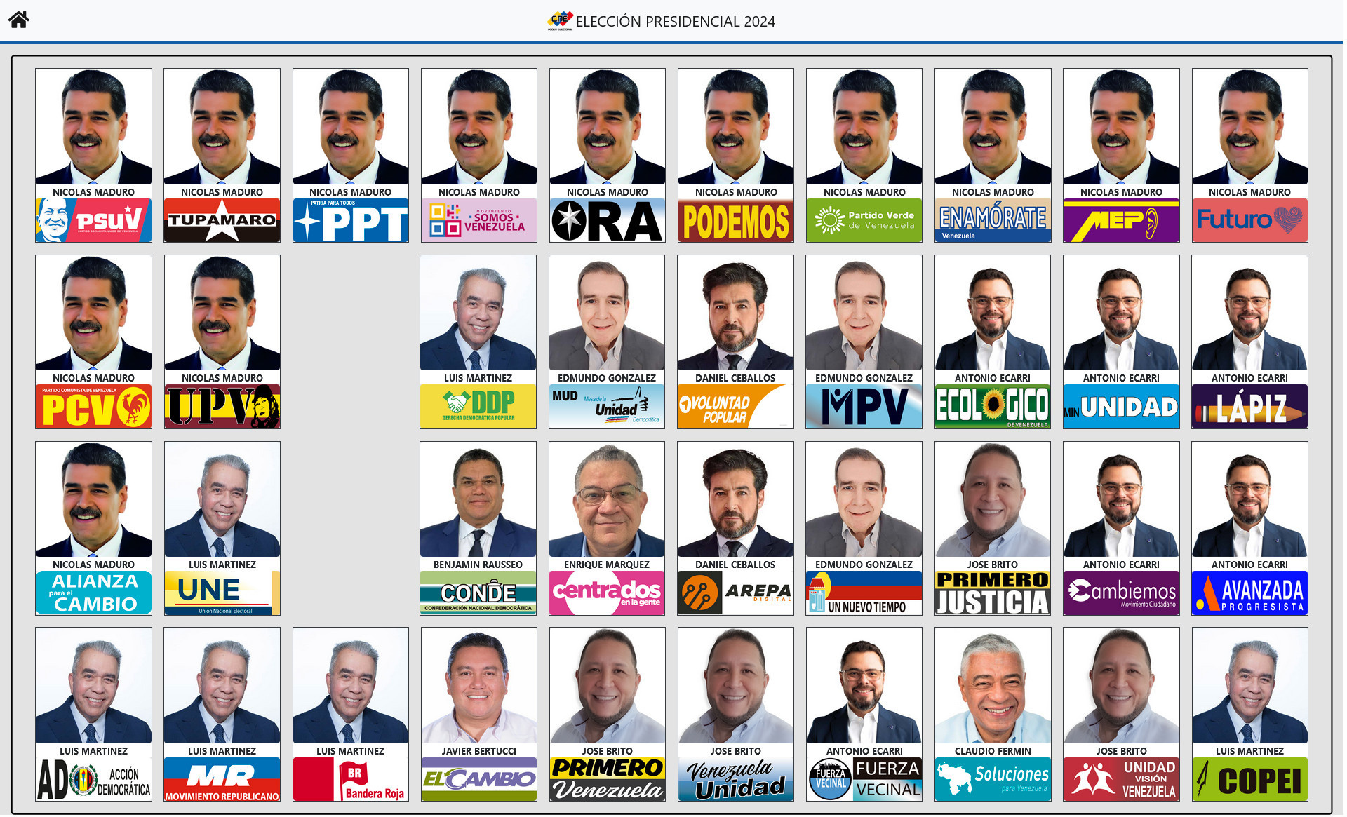 PROCESO. Tarjetón con las candidaturas para las elecciones presidenciales de Venezuela.