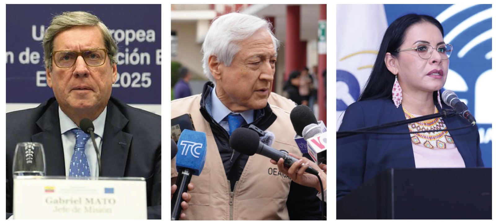 PERSONAJES. Gabriel Mato, jefe de la misión de observadores de la Unión Europea (UE), Heraldo Muñoz, jefe de la misión de observadores de la Organización de Estados Americanos (OEA), y Diana Atamaint, presidenta del Consejo Nacional Electoral (CNE). (Fotos archivo)