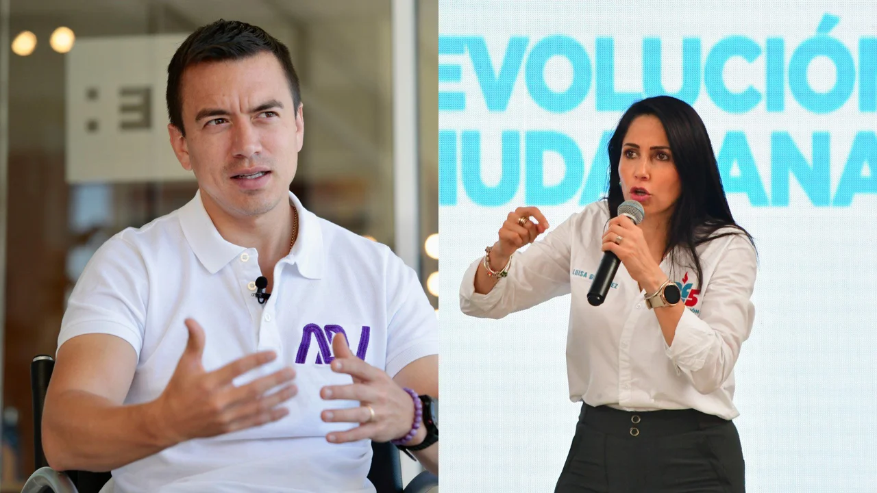 CONTIENDA. Daniel Noboa y Luisa González se disputan la presidencia de Ecuador.