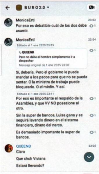 En el grupo BURO2.2, Augusto Verduga chateaba bajo el nombre de MonicaErtl, según la Fiscalía.